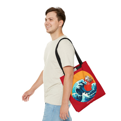 Red Riding the Wave Tote Bag