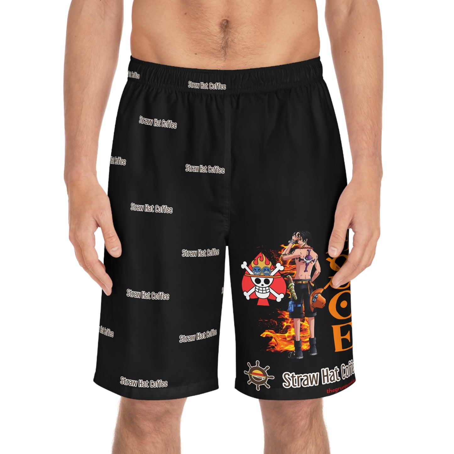 Burn It Up Straw Hat Coffee Men's Board Shorts (AOP)