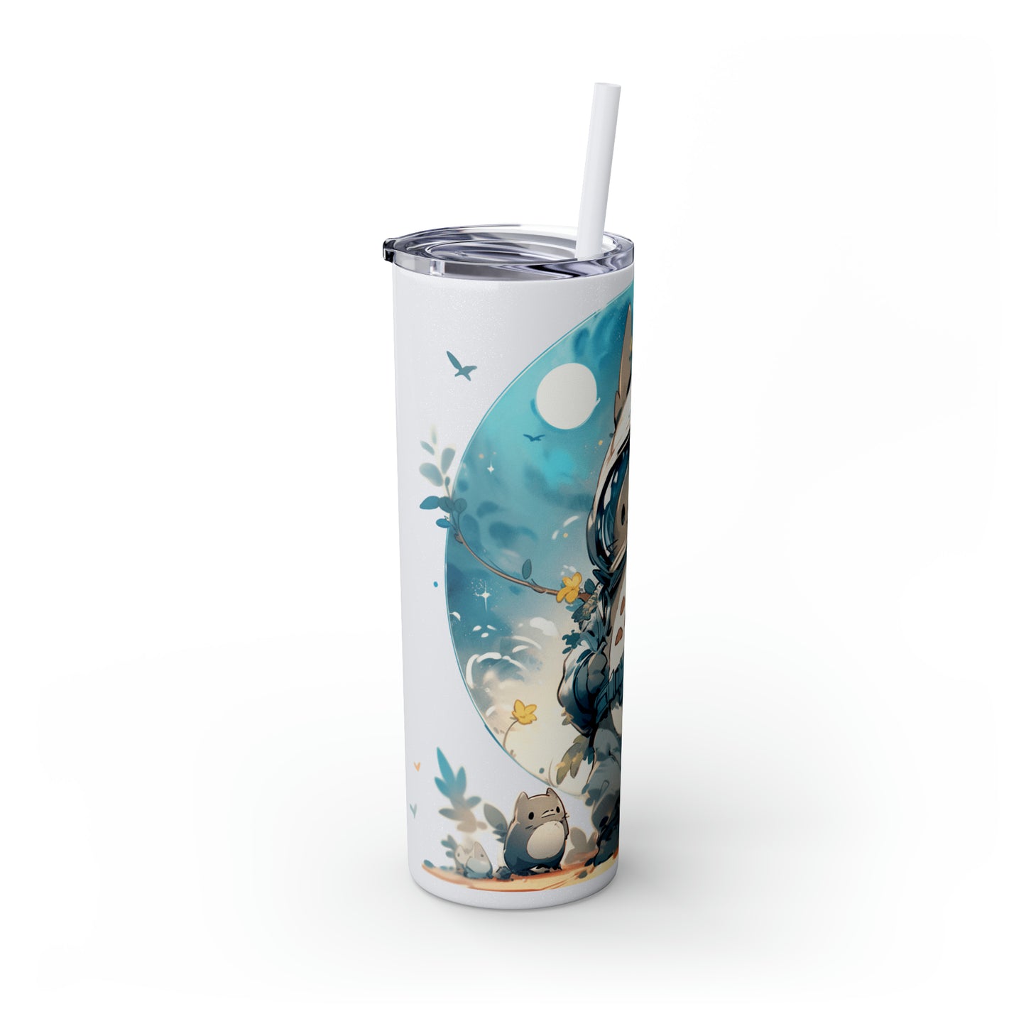 Totoro In Space Skinny Tumbler with Straw, 20oz