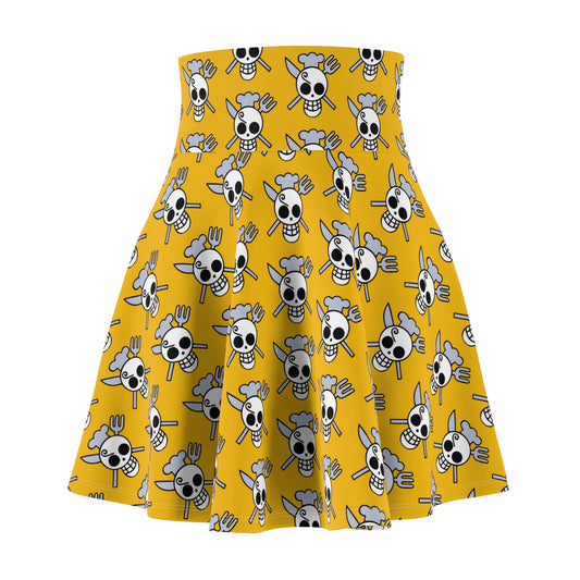 Sanji's Jolly Roger Women's Skater Yellow Skirt (AOP)