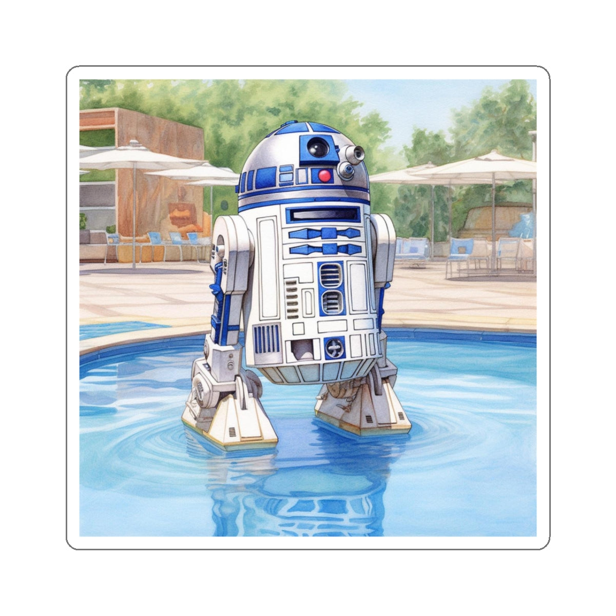 R2D2 at the Pool Party Kiss-Cut Stickers