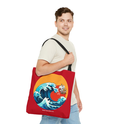 Red Riding the Wave Tote Bag