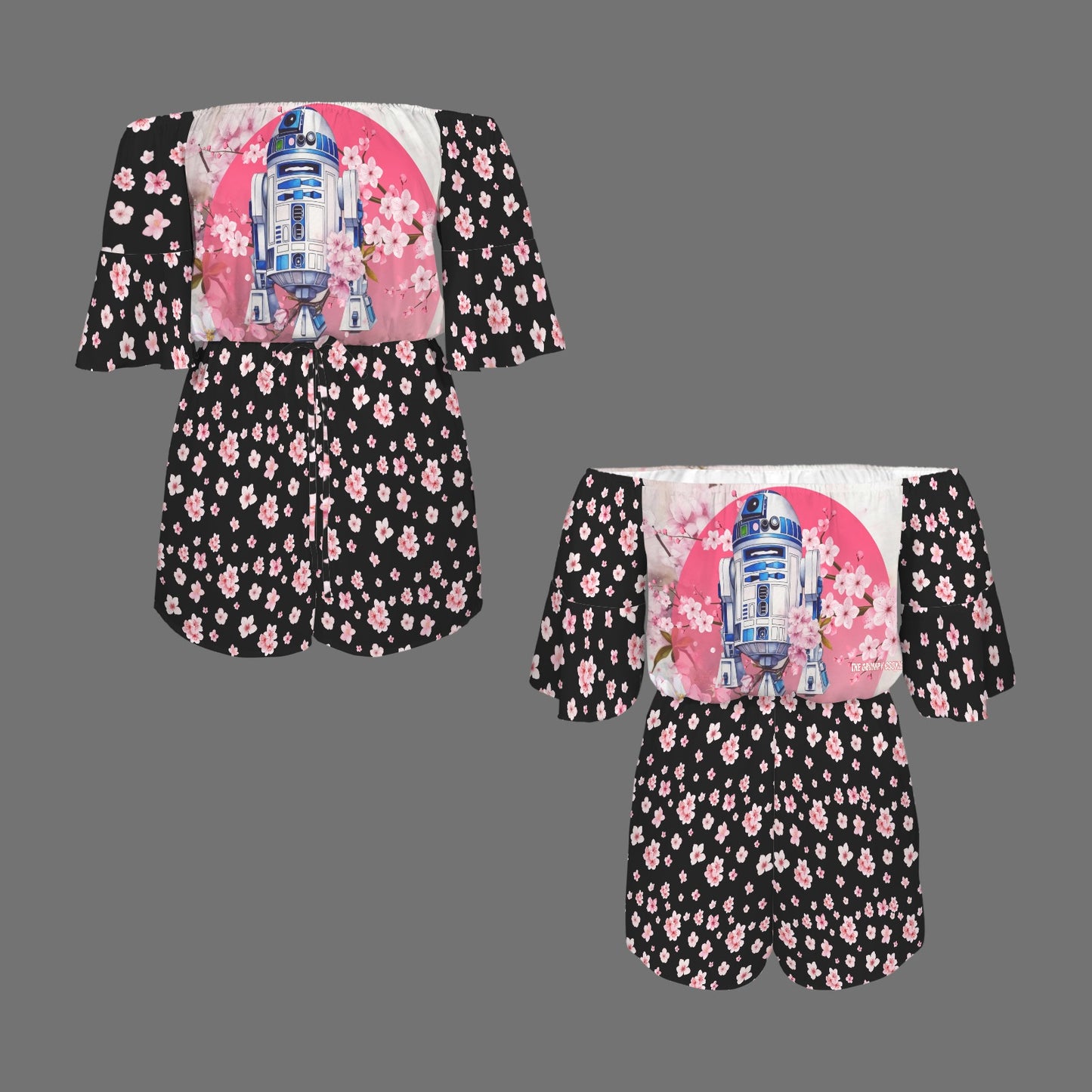 Star Wars - Cherry Blossom R2D2 Off Shoulder Knot Front Pocket Romper