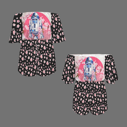 Star Wars - Cherry Blossom R2D2 Off Shoulder Knot Front Pocket Romper