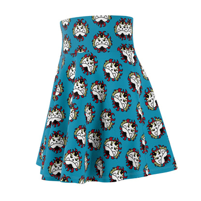 Jimbei's Jolly Roger Women's Skater Teal Skirt (AOP)