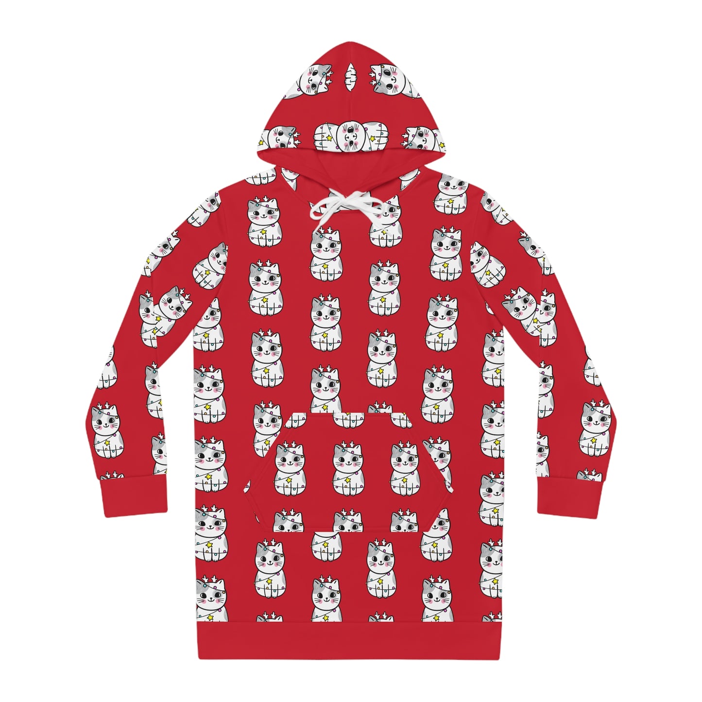 Tangled Reindeer Kitty Women's Hoodie Dress (AOP)