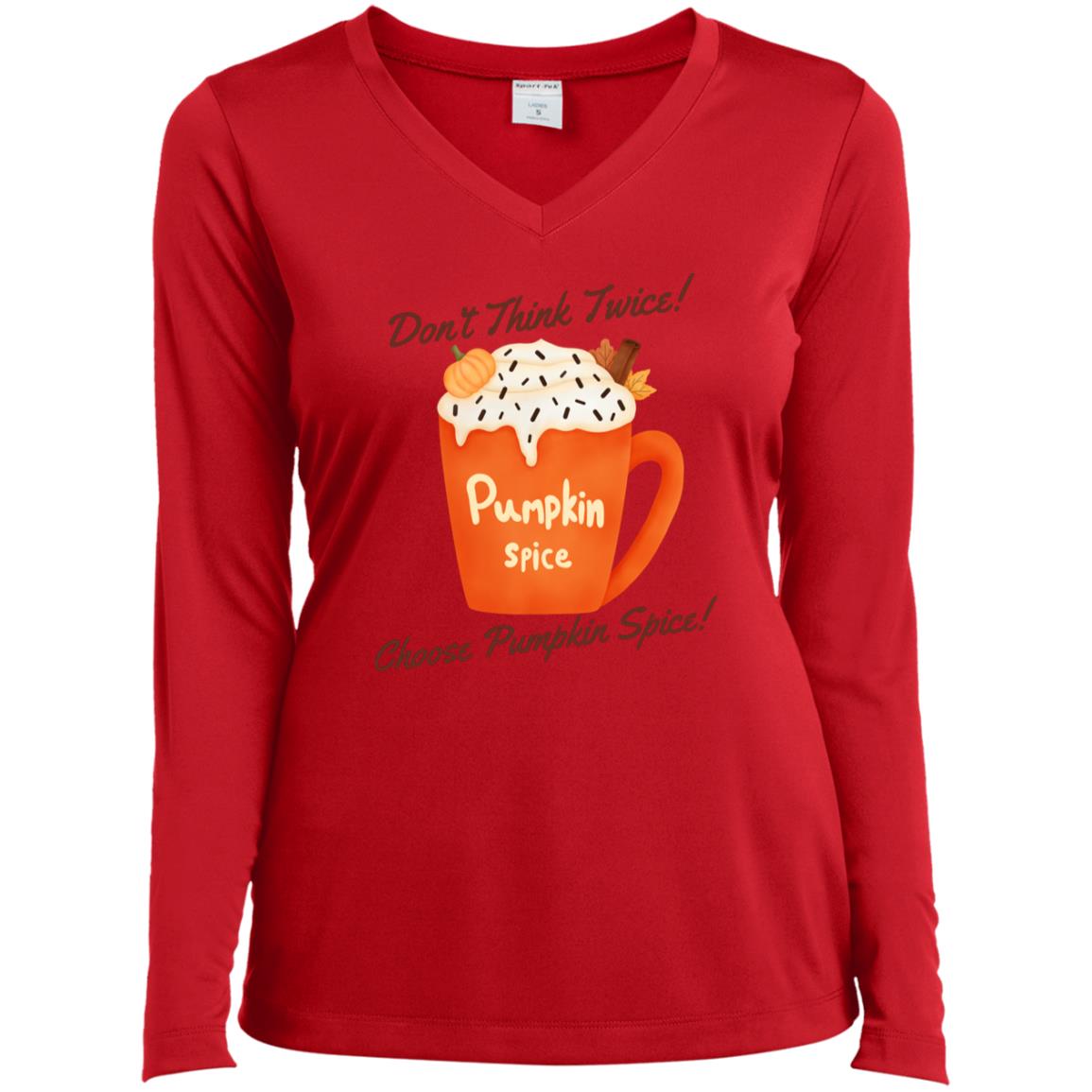 Pumpkin Spice Ladies Long Sleeve Performance V-Neck Tee