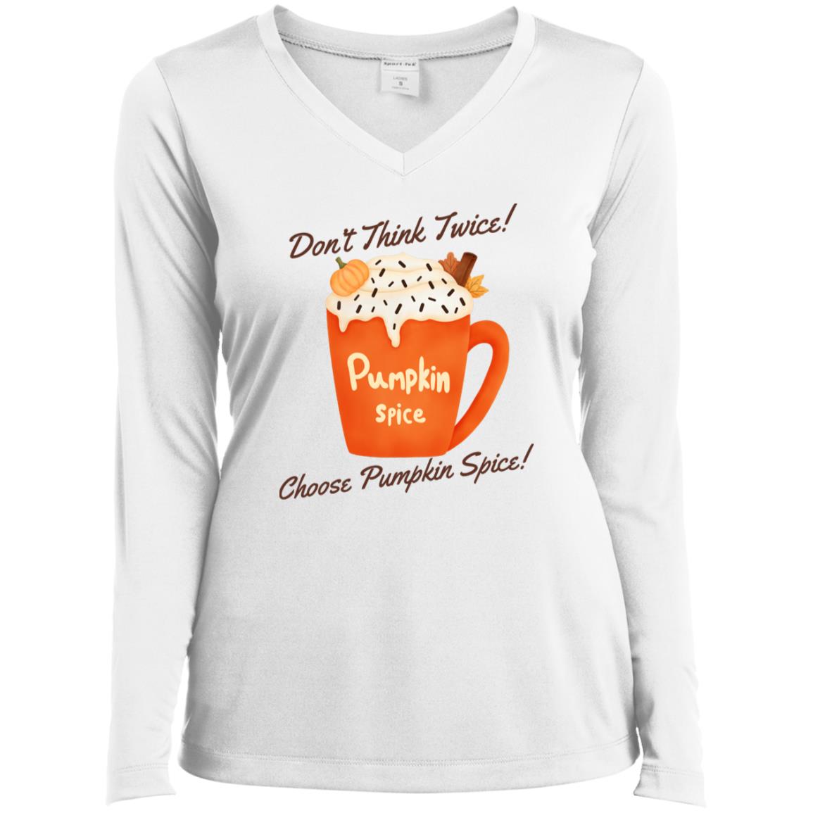 Pumpkin Spice Ladies Long Sleeve Performance V-Neck Tee