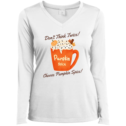 Pumpkin Spice Ladies Long Sleeve Performance V-Neck Tee