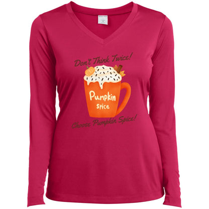 Pumpkin Spice Ladies Long Sleeve Performance V-Neck Tee