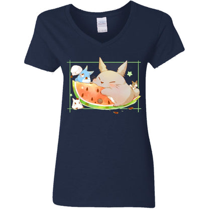 Nom Nom Totoro V-Neck T-Shirt