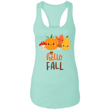 Hello Fall Ladies Racerback Tank