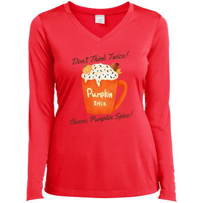 Pumpkin Spice Ladies Long Sleeve Performance V-Neck Tee