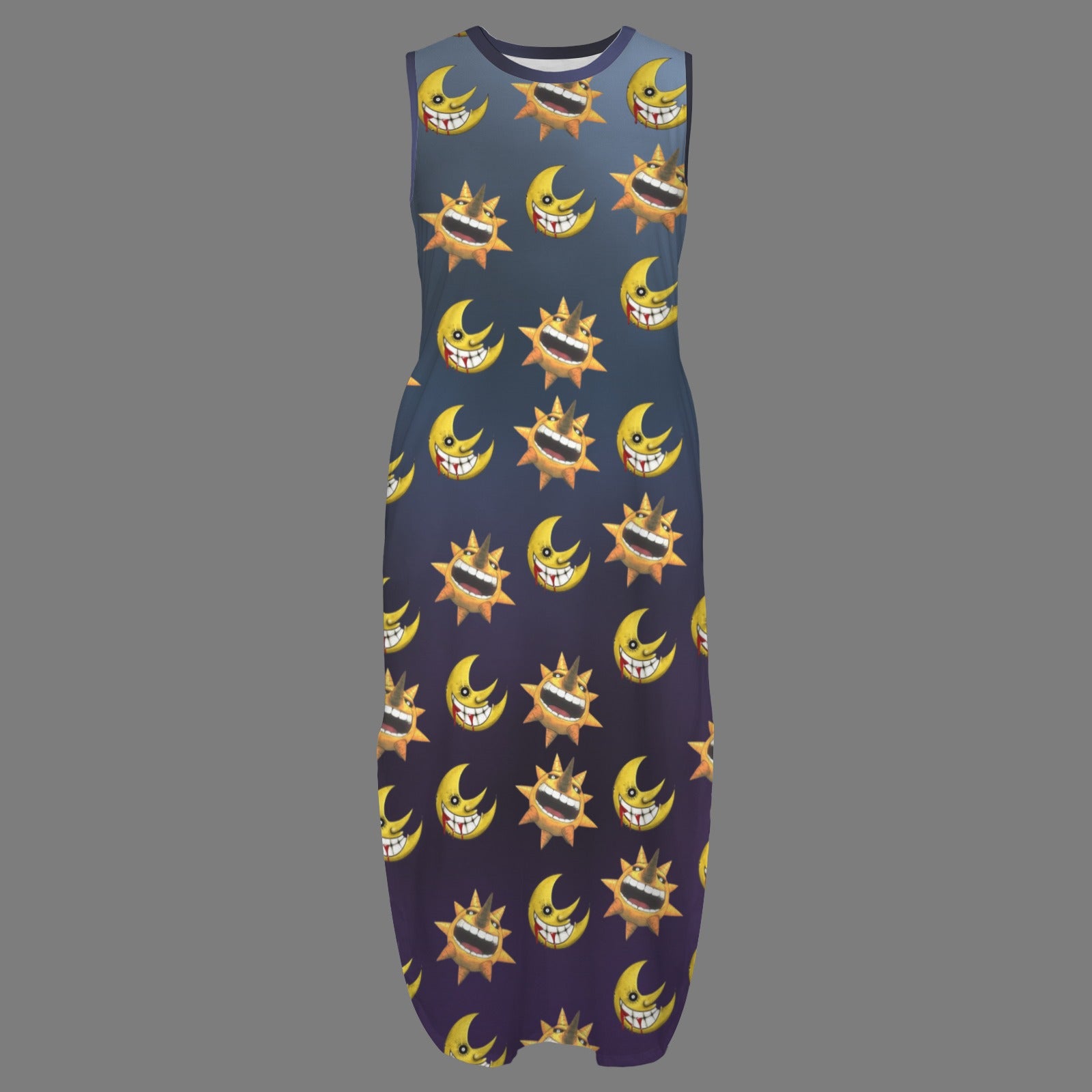 Soul Eater- Sun & Moon Round Neck Sundress Pocket Maxi Dress