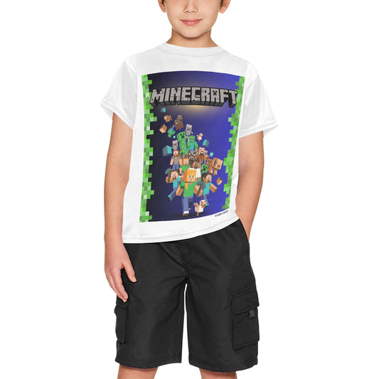 Minecraft - Blocks Rule Big Boy's All Over Print Crew Neck T-Shirt
