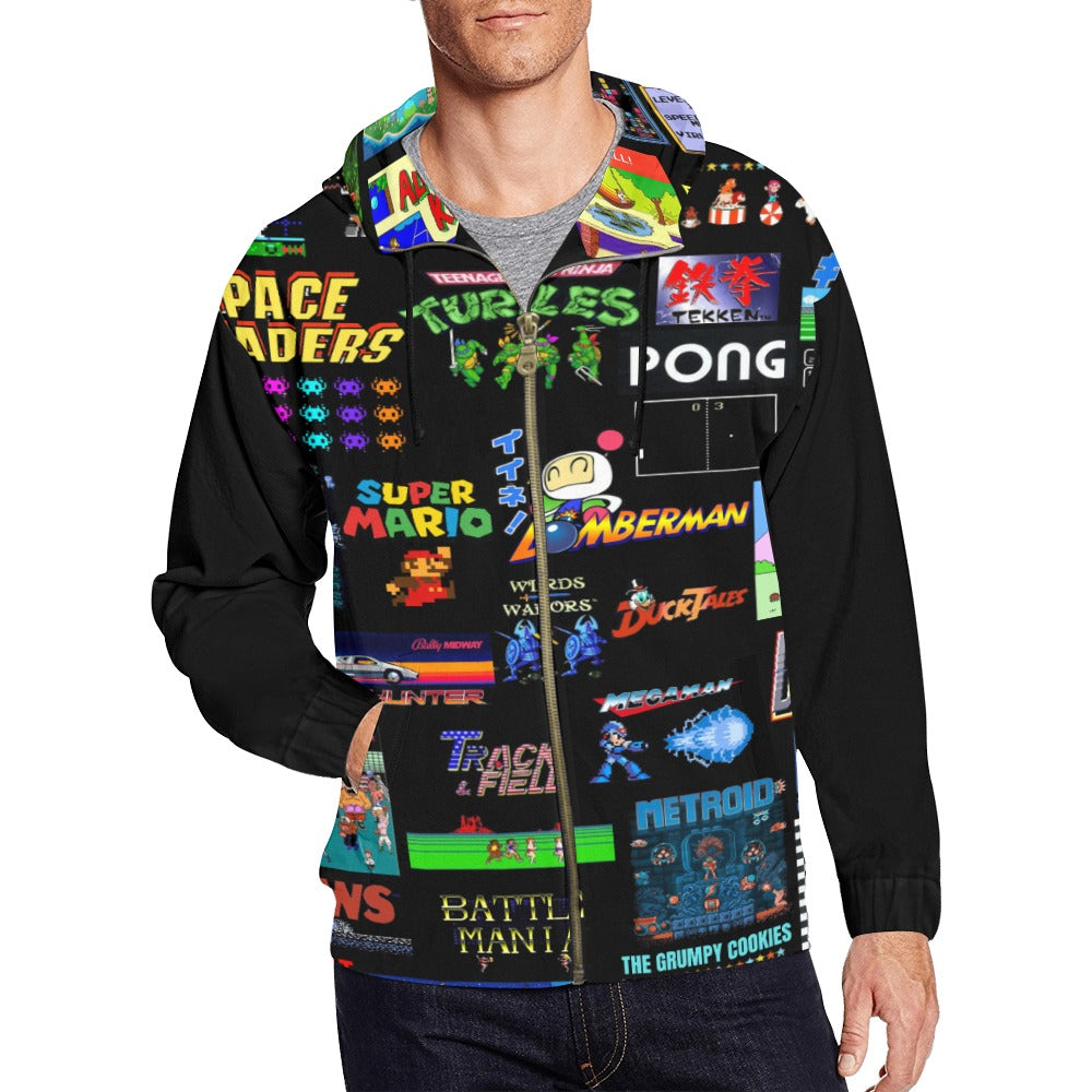 The Grumpy Cookies - Old School Gamer Men's All Over Print Full Zip Hoodie