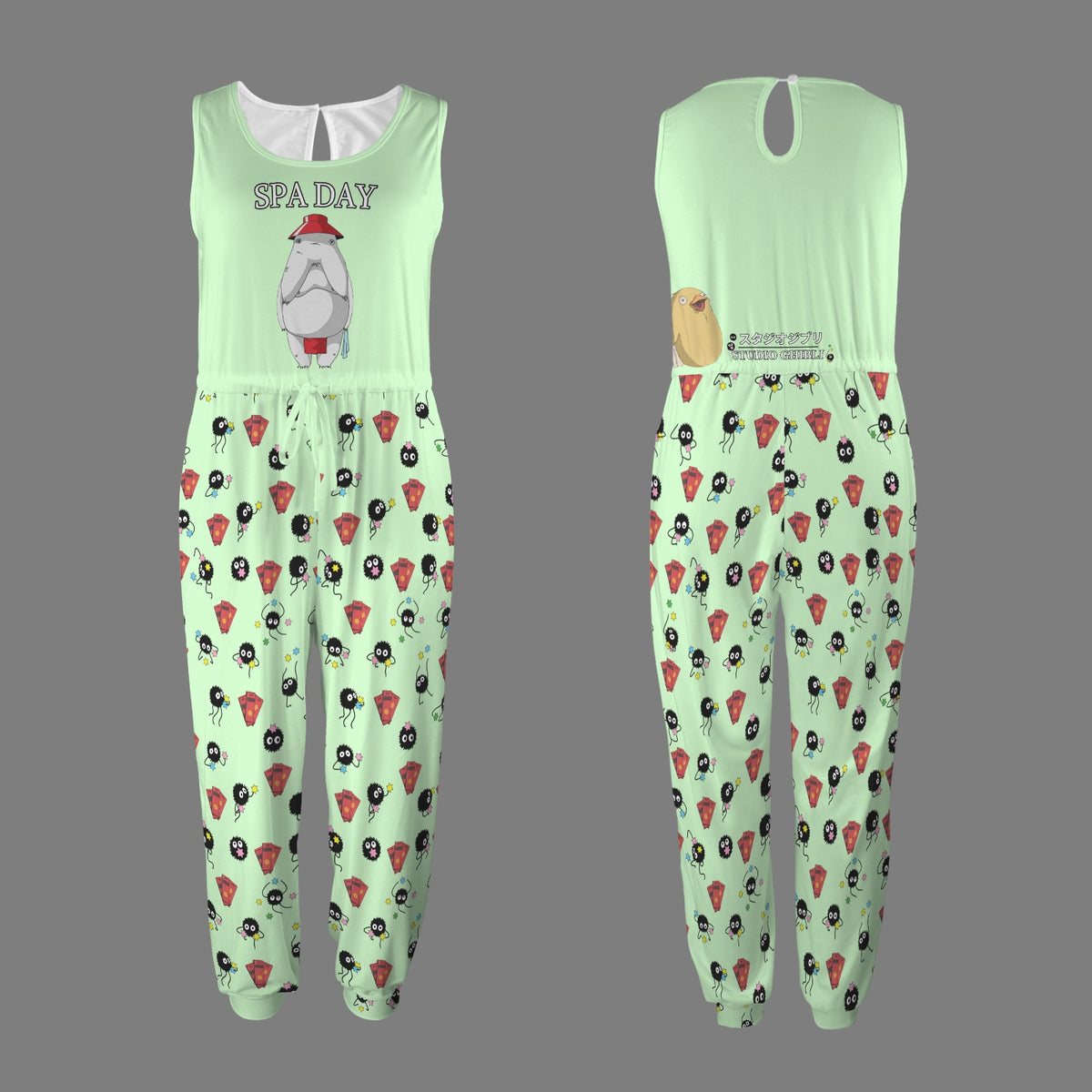 Studio Ghibli - The Radish Spirit Takes a Spa Day Women's Sleeveless Drawstring Elastic Waist Pocket Jumpsuit