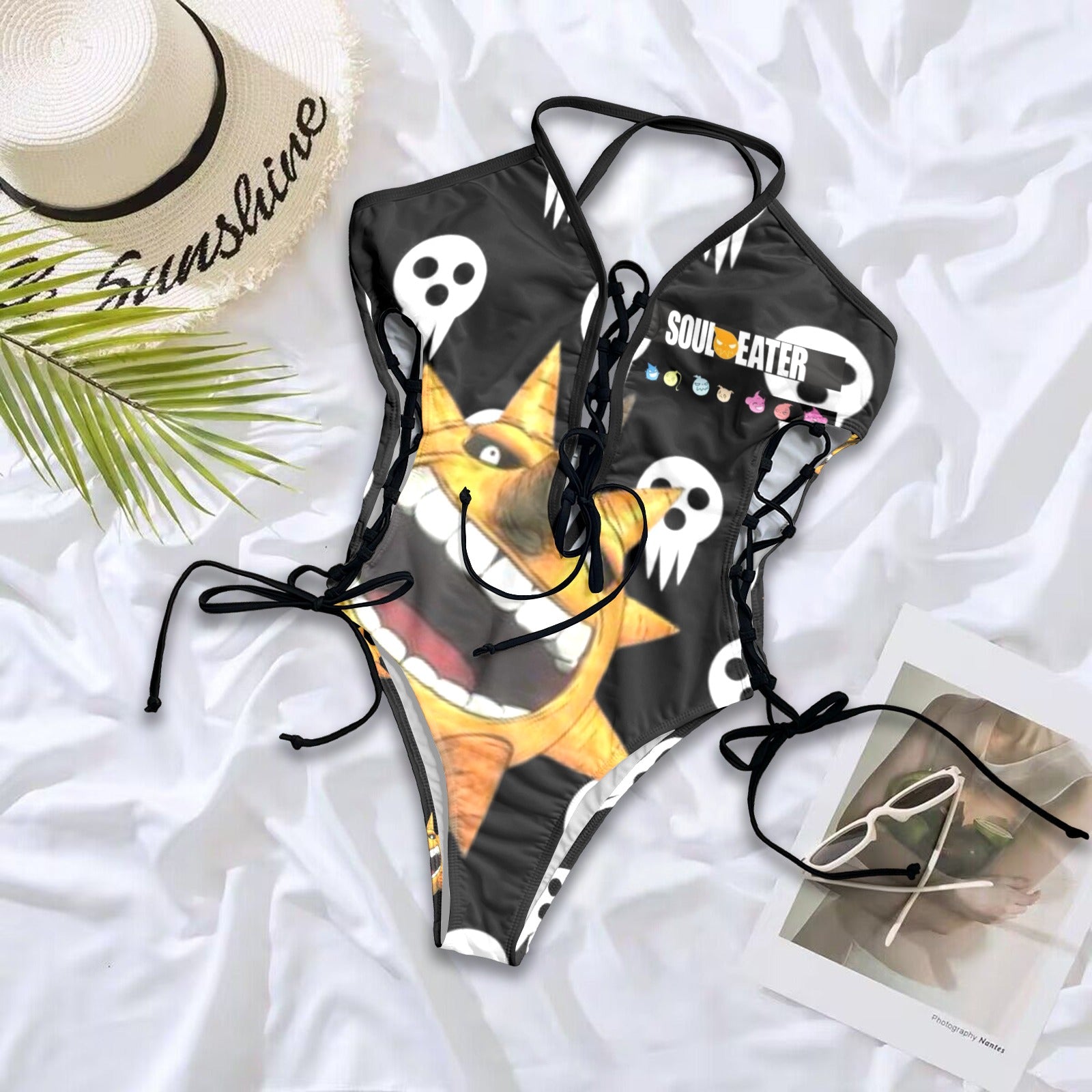 Soul Eater- Death Skull Women's Lace Up One Piece Swimsuit 2