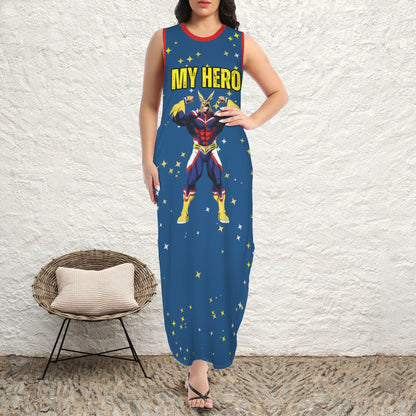 My Hero Academia - My Hero All Might Round Neck Sundress Pocket Maxi Dress