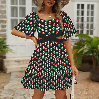 KPDH - That's My Hat Women's Square Neck Crossover Waist Cutout Casual Dresses