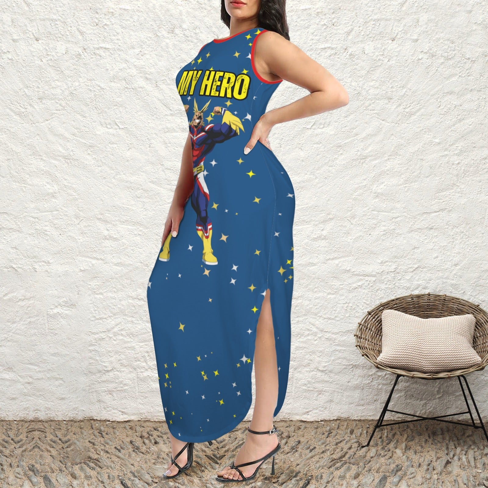 My Hero Academia - My Hero All Might Round Neck Sundress Pocket Maxi Dress