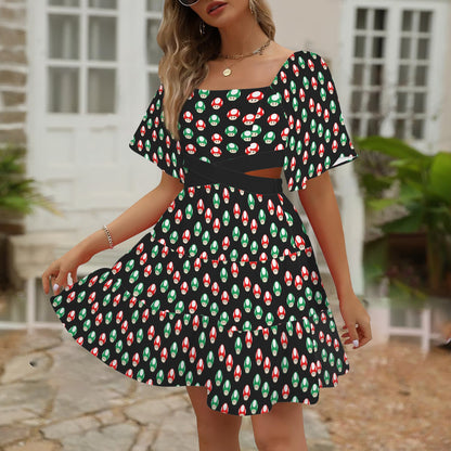 KPDH - That's My Hat Women's Square Neck Crossover Waist Cutout Casual Dresses