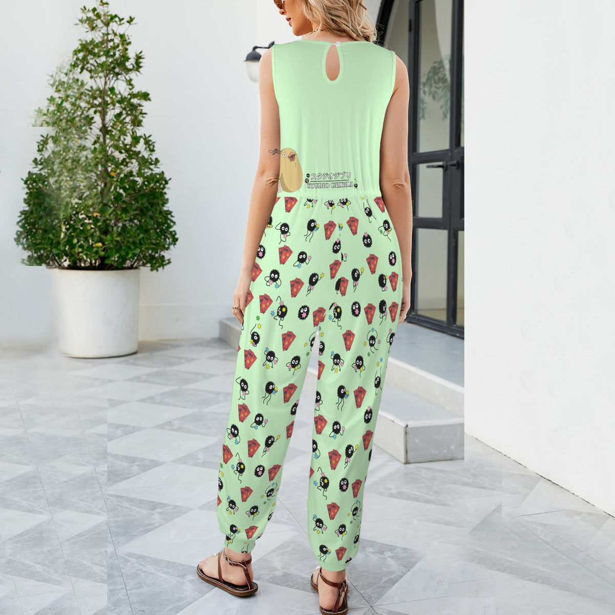 Studio Ghibli - The Radish Spirit Takes a Spa Day Women's Sleeveless Drawstring Elastic Waist Pocket Jumpsuit