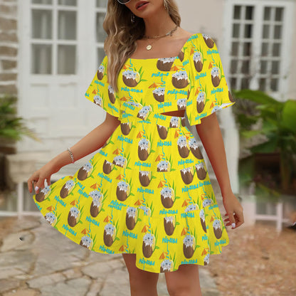 TGC - Pina-Koala Women's Square Neck Crossover Waist Cutout Casual Dresses